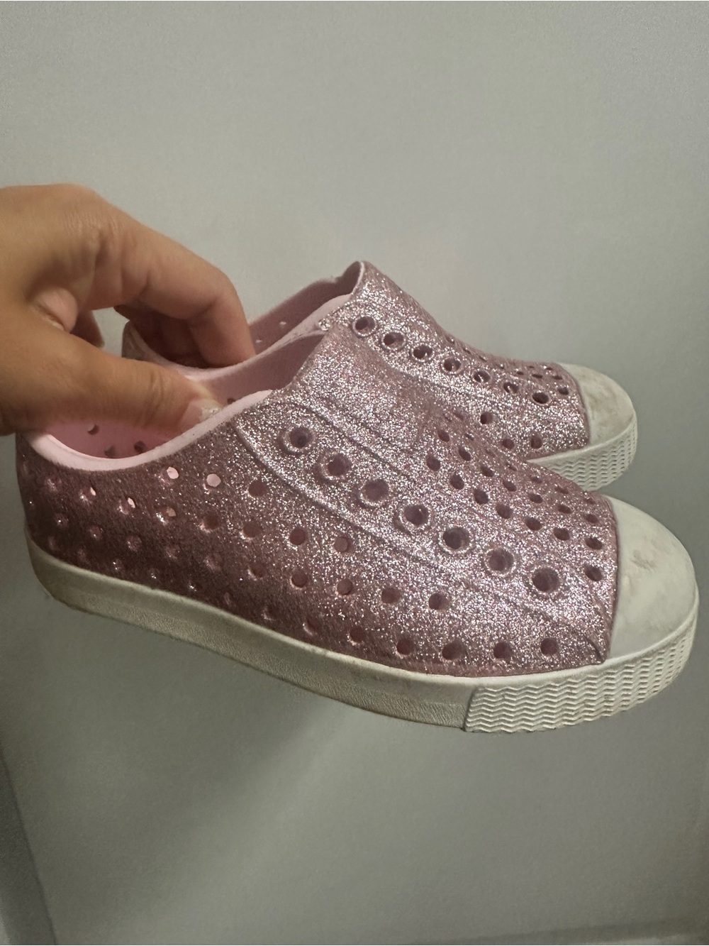 Native Glitter Slip-On Sneakers in Rose Pink C8 8
